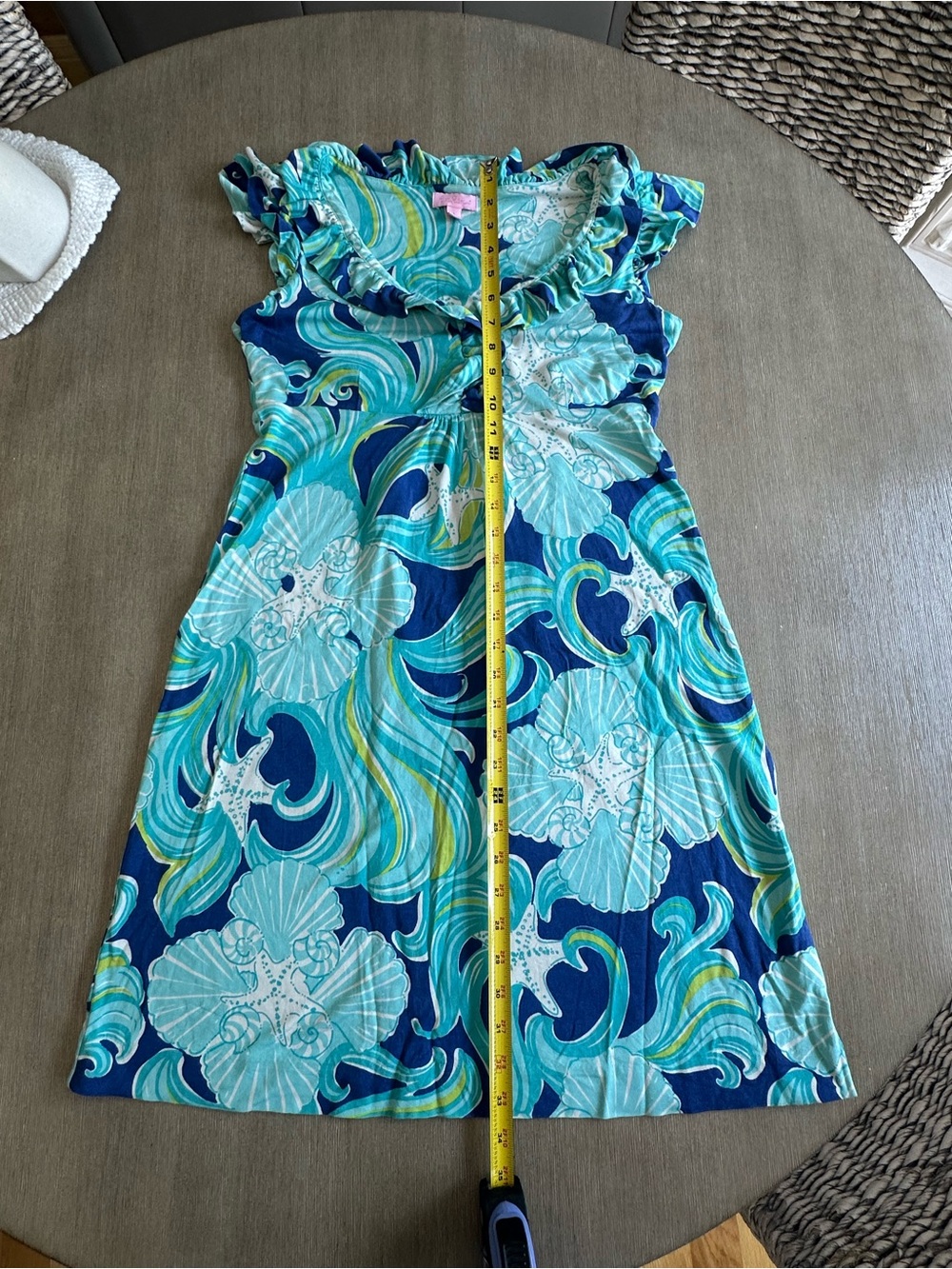 Lilly Pulitzer Aqua & Navy Floral Ruffle V-Neck Midi Dress - Picture 6 of 7
